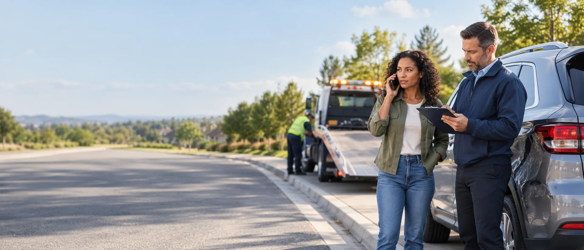 Insurance professional helping a customer document a vehicle claim after a minor accident